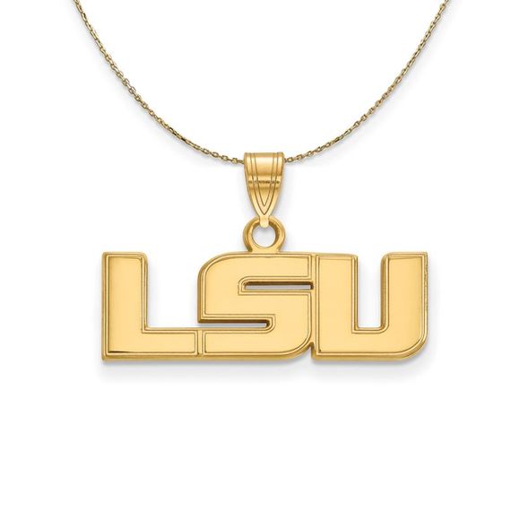 14k Yellow Gold Louisiana State Small 'LSU' Necklace - 16 Inch